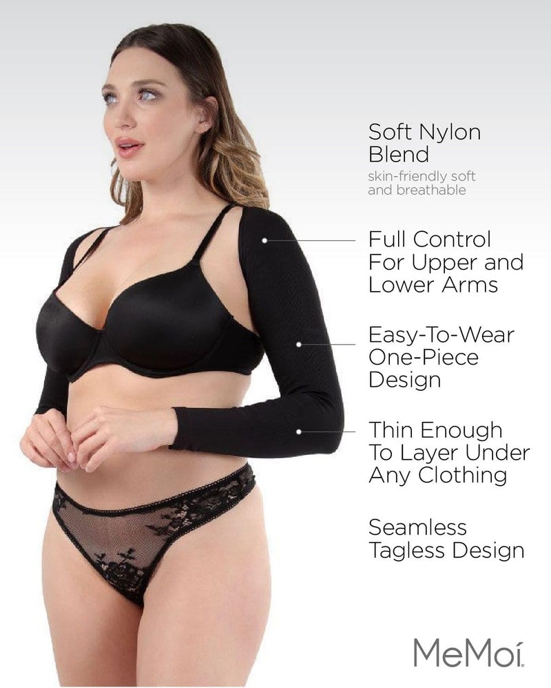 SlimMe Long Sleeve Arm Shapewear, Arm Slimming Sleeves for Women, Tightens and Smooths Arms, Bolero Style - Nude, Sizes Small to Queen 2, Black, Large - Image 3